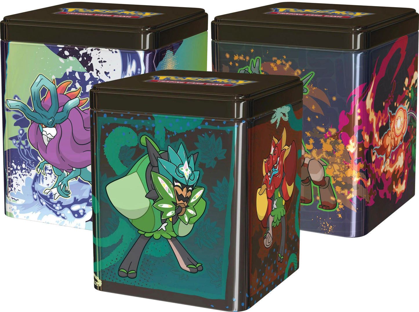Pokemon Stacking Tins: Treasures of Ruin, Paradox Pokemon, Ogerpon [Set of 3]
